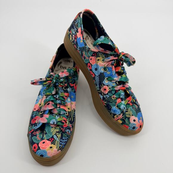 Keds x Rifle Paper Co. Womens 7.5 Colorful Satin Floral Platform Sneakers Shoes - Picture 1 of 12